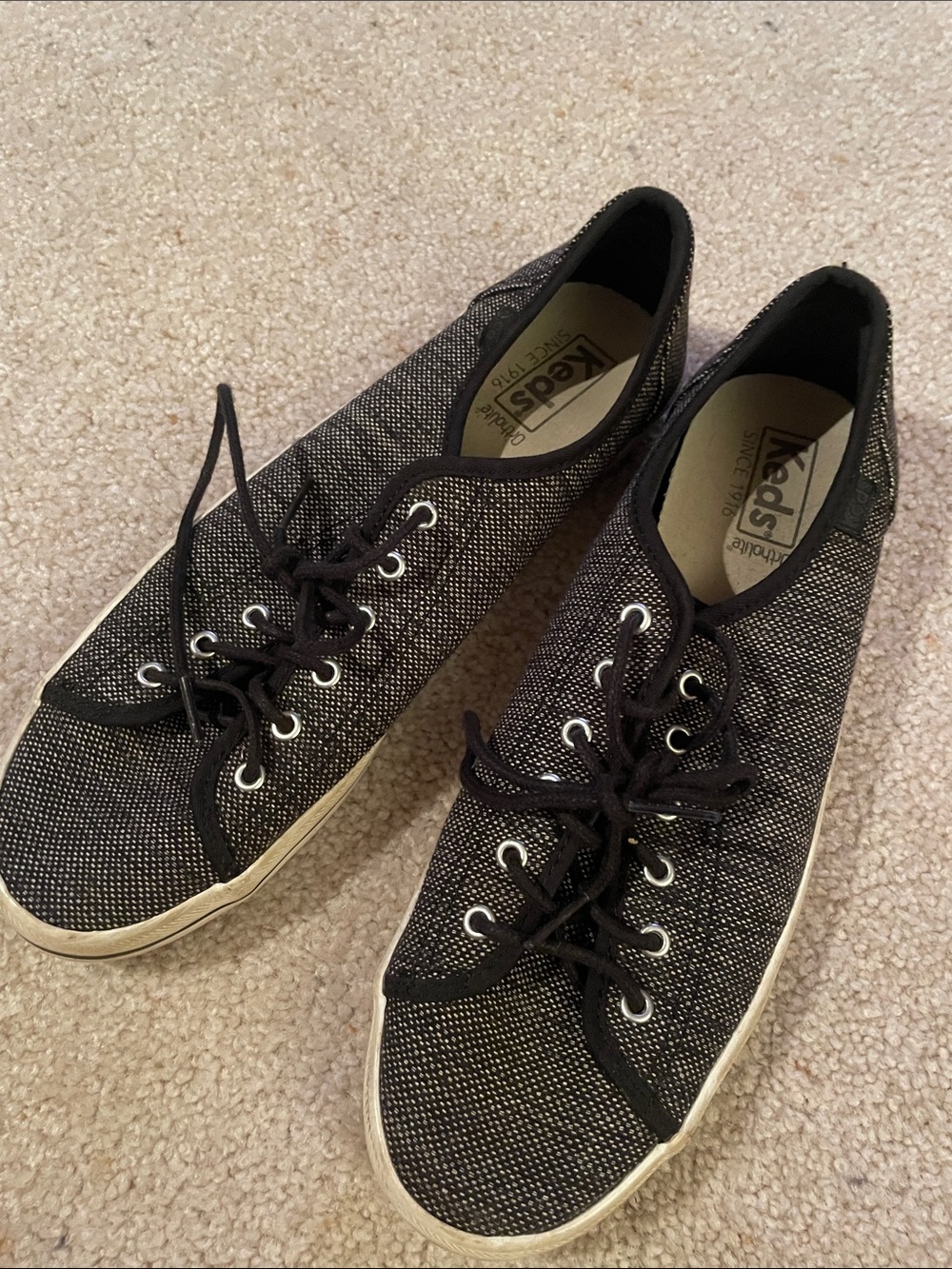 Keds women’s Black and White Textured Canvas Sneakers